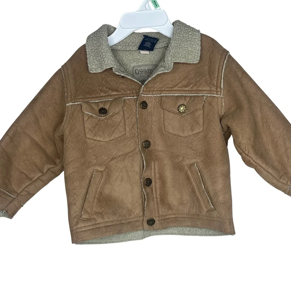 OshKosh B'gosh Jacket Toddler 2T Brown Faux Suede Sherpa Lined Trucker Coat